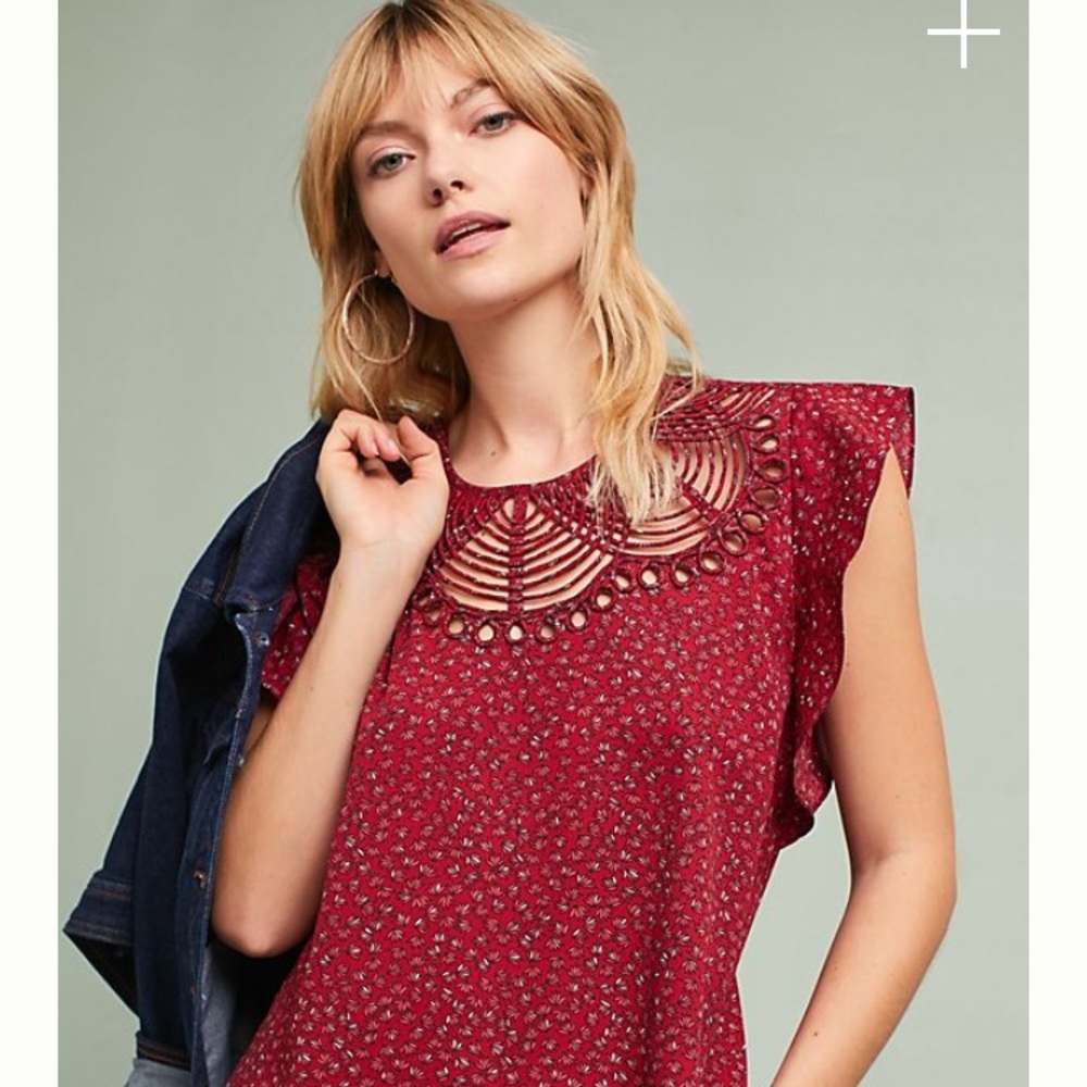 Anthropologie Fluttered Cutwork Blouse Ranna Gill